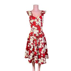 Vtg Royal Creations Hawaii Plumeria Floral Sun Dress Size L Tiki Aloha Hawaiian